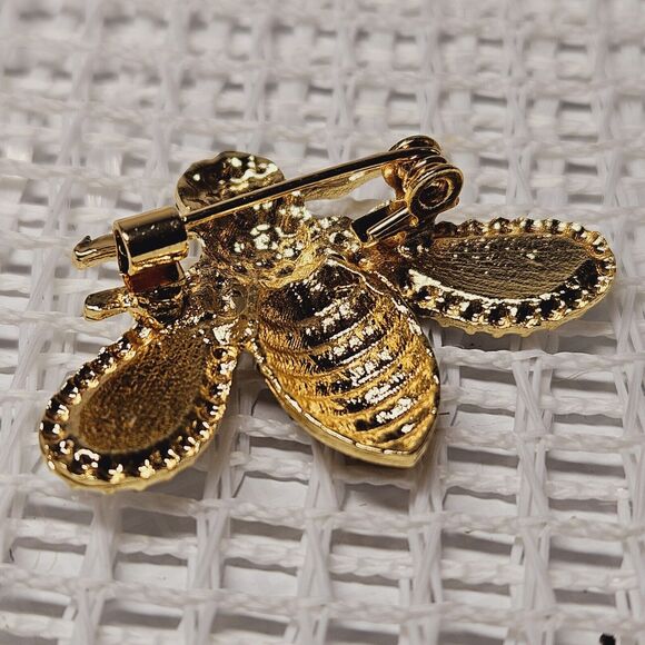 Crystal Rhinestone Bee Pin Insect Enamel Brooch Yellow & Black Statement Unisex - Picture 5 of 10